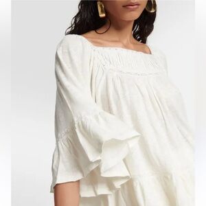 New Polo Ralph Lauren White Linen Blouse Ruffle Bell Sleeves Pullover Top XXS